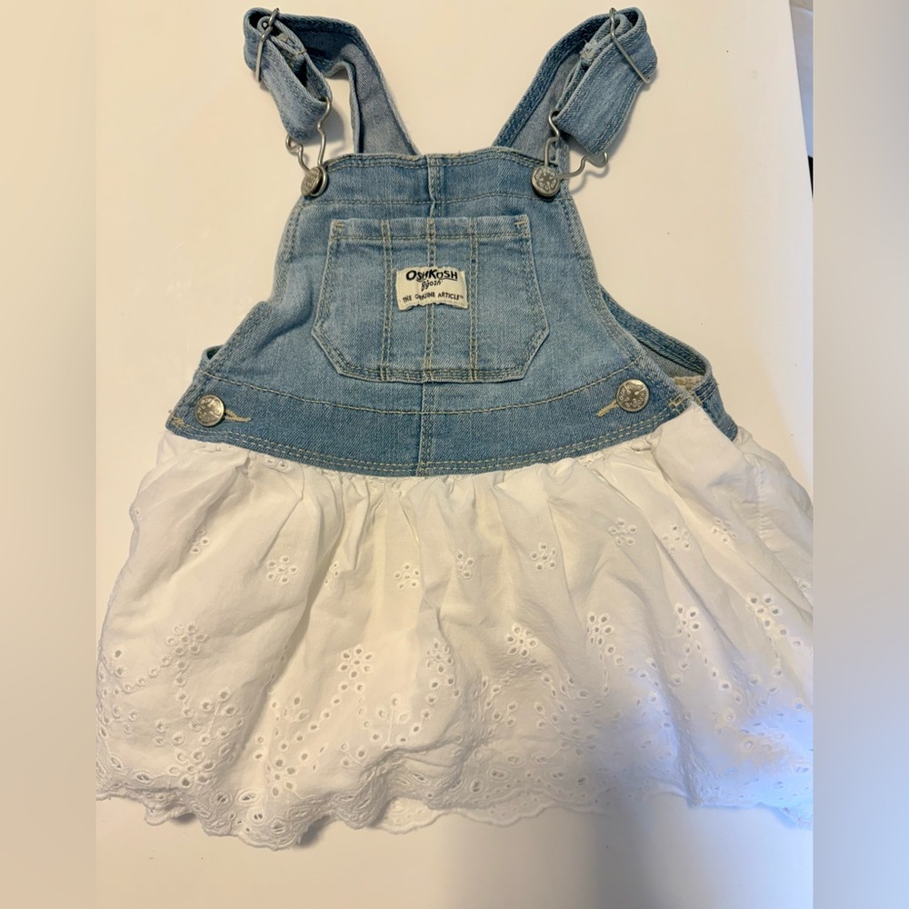 OshKosh B'gosh Light Denim Overall Dress with White Eyelet Skirt